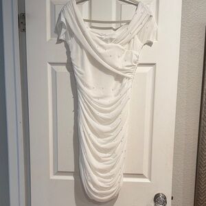 Elegant White Draped Women's Dress